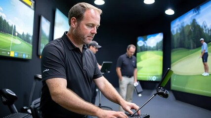 Man Using Golf Simulator Technology - Powered by Adobe
