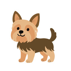 Cute cartoon Yorkshire Terrier dog illustration in brown and tan, standing with a happy expression. Perfect for pet-themed designs, stickers, and children's graphics. 