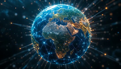 Global Network Connectivity: Illuminated Earth & Digital Connections
