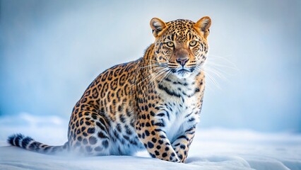Majestic Winter Leopard: Isolated Panthera pardus sax on White Background - Long Exposure