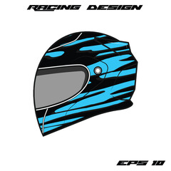 Racing helmet design featuring a sleek black and blue pattern, ideal for motorsport graphics