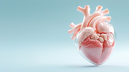 Fototapeta premium Silent Heart Attack and Red heart Concept. Realistic Human Heart Anatomy Model on Soft Background