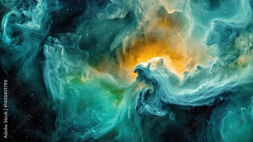 Poster stunning cosmic nebula filled with vibrant colors and swirling clouds of gas captured in deep space