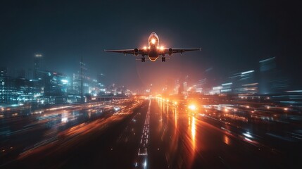 Dramatic Double Exposure Effect of Airplane over Urban Landscape