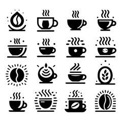 Coffee Icon Set – Modern Black Silhouette Cafe Symbols for Branding and Menus