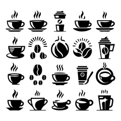 Coffee Icon Set ? Modern Black Silhouette Cafe Symbols for Branding and Menus (AI Vector).ai