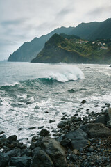 Rocky Coast of Madeira with Powerful Ocean Waves. Nature's raw beauty. Landscapes and endless sea views for adventure, serenity