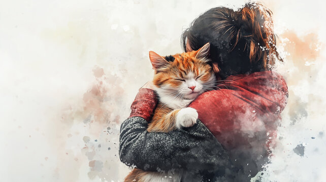 Watercolor Cat Hug Illustration for National Hug Your Cat Day