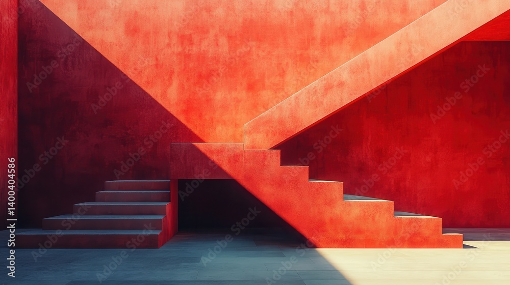 Poster modern architectural structures in vibrant colors against a clear blue sky during the daytime showca