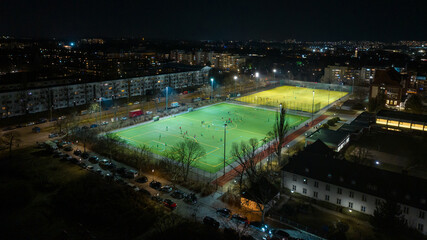 Berlin football pitch at night from the air