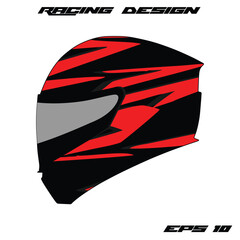 Racing helmet design featuring bold red and black stripes, showcasing aerodynamic style and modern aesthetics