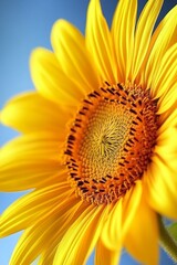 Golden sunflowers turn towards the glowing sun, bringing the field to life with brilliant colors. Seen from below, the sight reveals nature's beauty on a warm summer day