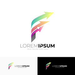 F logo and arrow design simple, business logo template