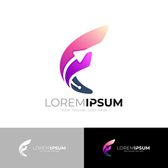 Letter F logo and arrow design combination, 3d colorful