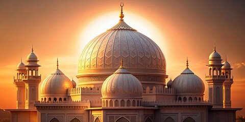 Majestic Islamic Mosque Dome, Architectural Detail, Copy Space, Right Composition