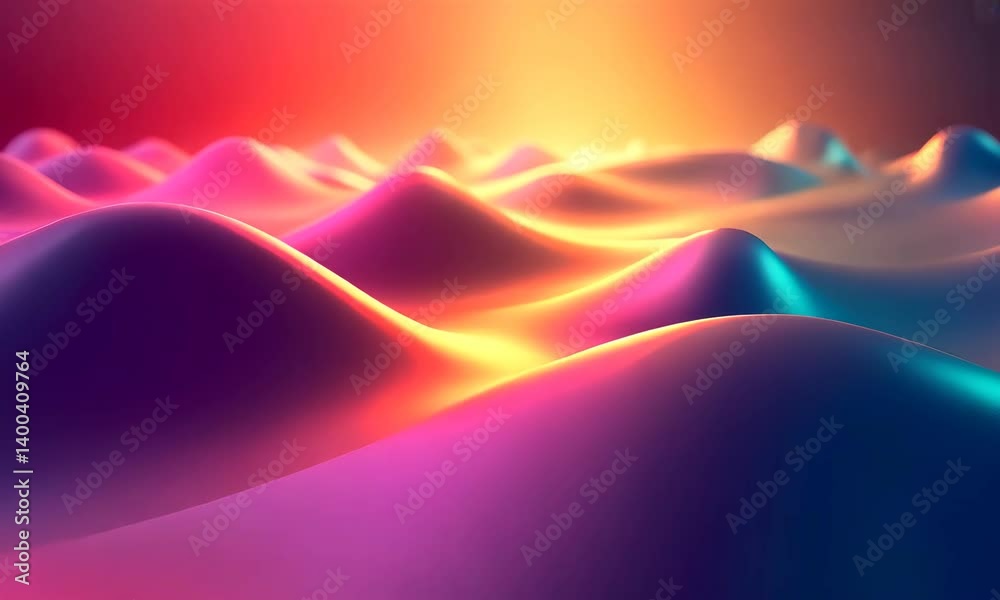 Poster abstract undulating surface illuminated with vibrant gradient colors and smooth textures