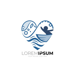 Love logo and fishing design, logo of a fisherman fishing