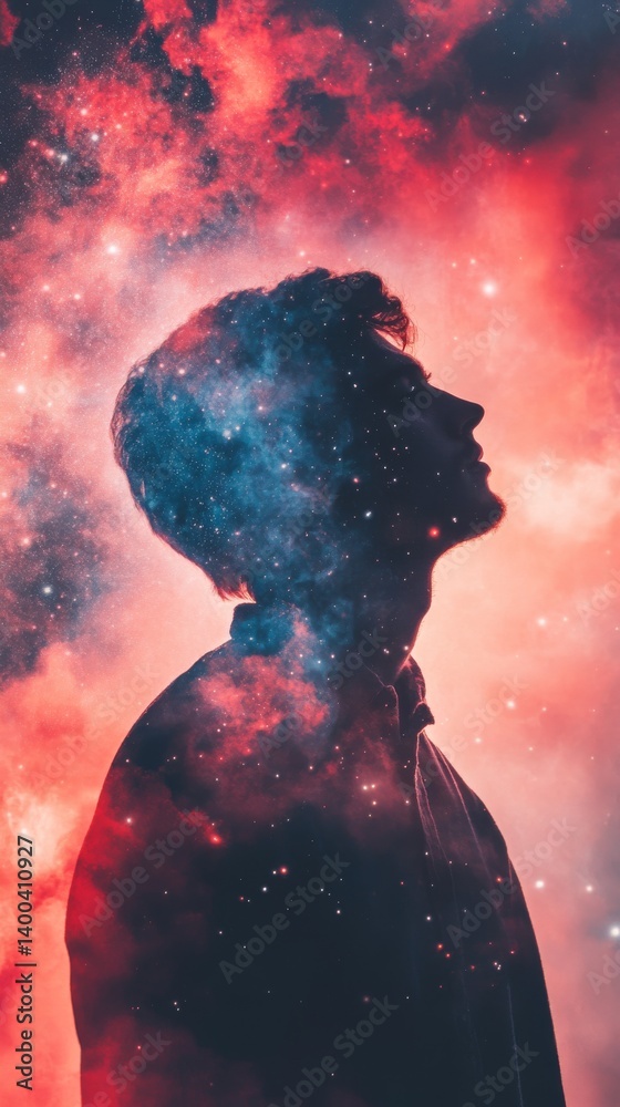 Canvas Prints silhouette of a man with nebula background.