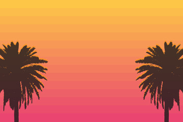 Summer background in retro style. Vector background with palm and sunset. Vector illustration