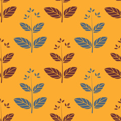 A yellow background with a pattern of leaves