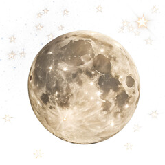 moon with glowing stars on transparent background