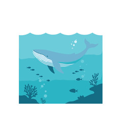 Ocean's Gentle Giant: A majestic whale gracefully swims through the depths of the ocean, surrounded by a vibrant ecosystem teeming with life. This scene evokes a sense of wonder.