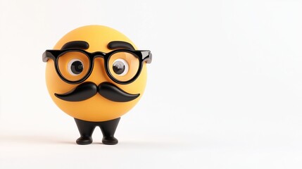 3D rendered emoticon with glasses and mustache.
