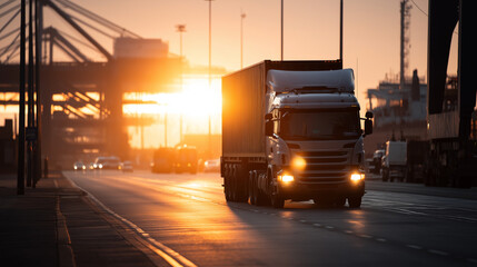 Efficient Container Transport at Sunrise in a Shipping Port