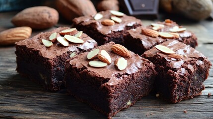Rich fudgy brownies with roasted almonds, perfect for enjoying with a hot beverage