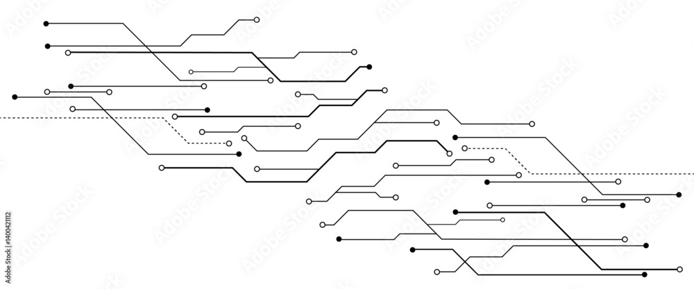 Aufkleber Vector circuit board pattern for technology background. White Abstract geometric dots and lines connection circuit concept.
