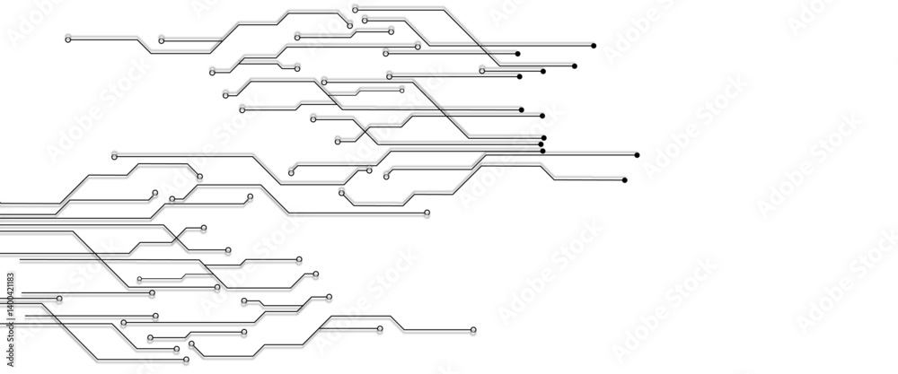 Poster Vectors White Abstract geometric dots and lines connection circuit concept. Hi tech digital connect, communication, High technology concept.