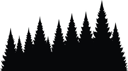 Obraz premium Pine Trees Silhouette, Conifer Forest, Wilderness Landscape, Evergreen, Isolated