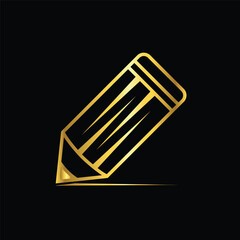 gold color pencil, icon, flat, design, vector, illustrations, education, style, trendy, collections