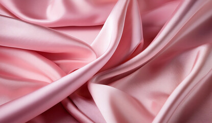 Obraz premium pink silk satin. Luxury royal rich background. Space for design. Soft folds. Shiny smooth fabric. Wide banner. Panoramic. Flat lay, top view table. Anniversary, award, Christmas, Birthday, wedding.