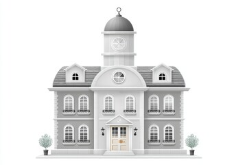 A flat design of a courthouse front silhouette in grayscale