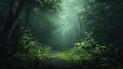 Fototapeta premium Tranquil wilderness trail close-up nature photography in a serene green forest environment