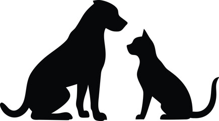 Seated Dog and Cat Silhouette on Transparent Background Simple Companion Pets