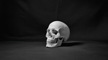 Artistic skull display studio photography dark background side view conceptual analysis