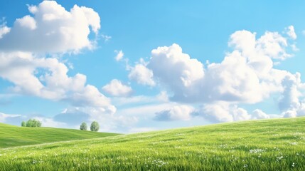 Fototapeta premium Serene cloudy day over lush green hills nature landscape photography tranquil environment wide view