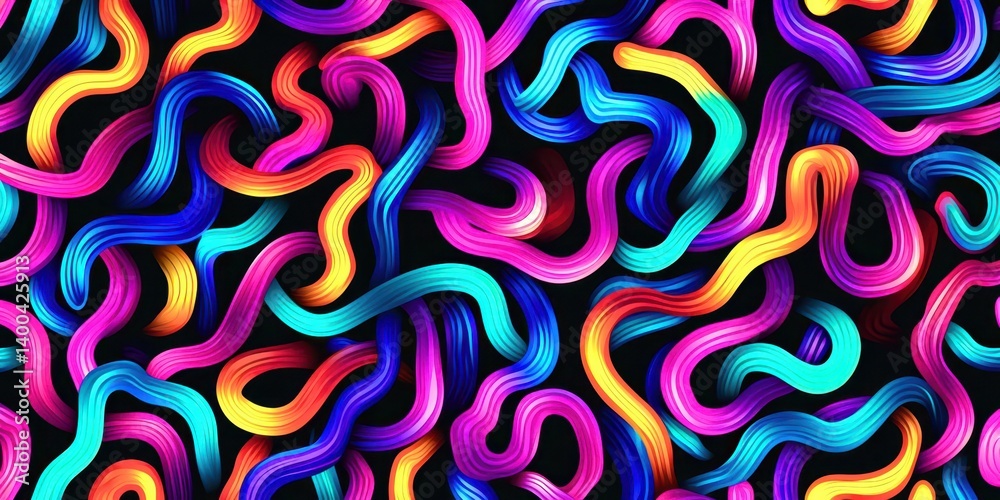 Poster a colorful, swirling background with bright neon colors and a few small dots