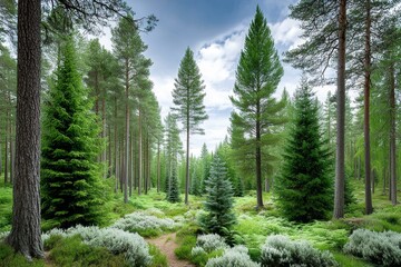 A mixed forest ecosystem with visible species diversity