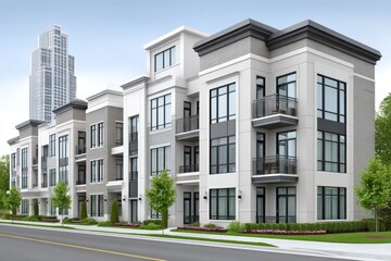 Fototapeta premium A mixed-use urban neighborhood with shops, offices, and apartments