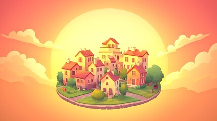 Obraz premium Charming village at sunset. Quaint houses nestled in a peaceful, idyllic setting