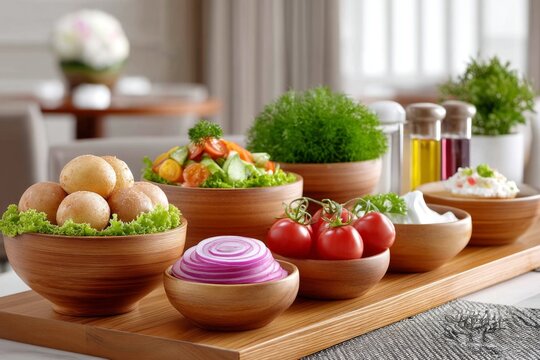 A salad bar with fresh toppings and healthy dressings
