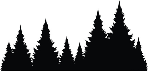 Obraz premium Silhouette of Evergreen Pine Trees On Transparent Background