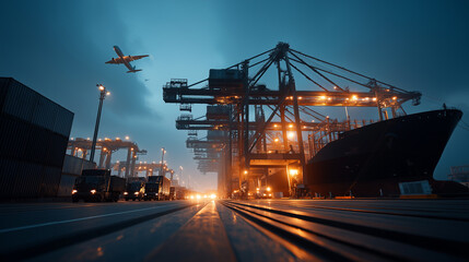 Crane Loading Containers at Busy Port for Global Trade Efficiency