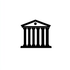 Classic building icon, simple black silhouette of a governmental or historical structure with columns and pediment