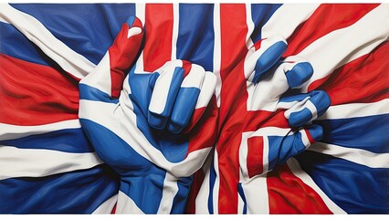 Fototapeta premium Iceland National Day Celebration: Abstract Modern Background Featuring a Fist Painted with the Icelandic Flag – June 17th Tribute