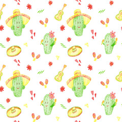 seamless pattern mexican cacti on transparent background