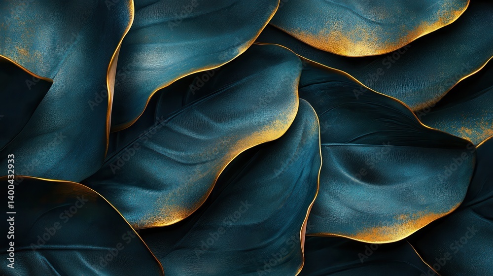 Aufkleber Stylized metallic waves create a dynamic texture with shadows and highlights in a dark atmospheric setting showcasing artistic design
